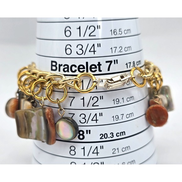 Abalone Shell Charm Bracelet Chunky Gold Tone Bracelet Size 7.25" Adjust Beach - Picture 9 of 10